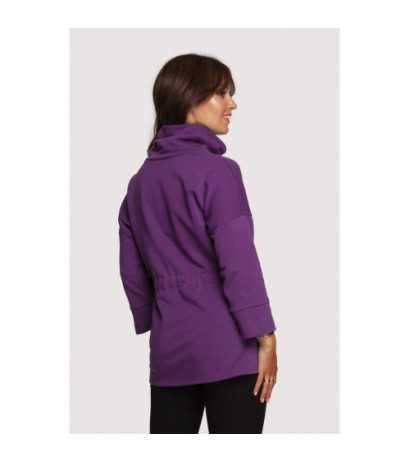 B236 Bluza z golfem i tasiemką w centki - purpurowa