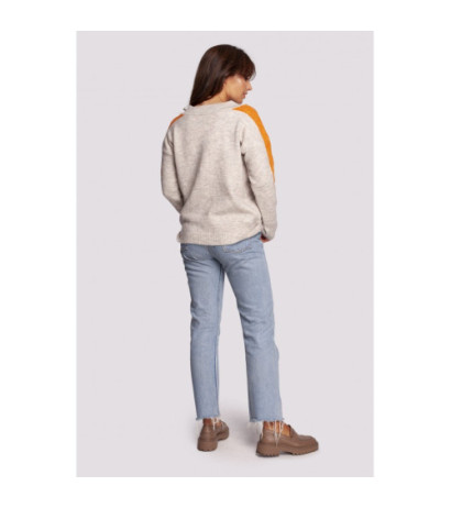 BK093 Sweter w serek z kontrastowymi lampasami - kość słoniowa