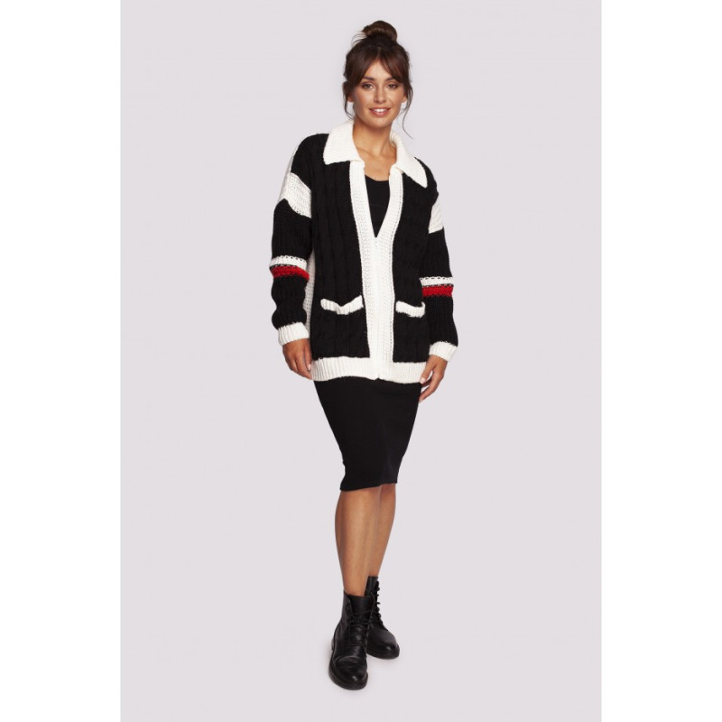 BK094 Kardigan wielokolorowy z zamkiem i kołnierzem - model 2