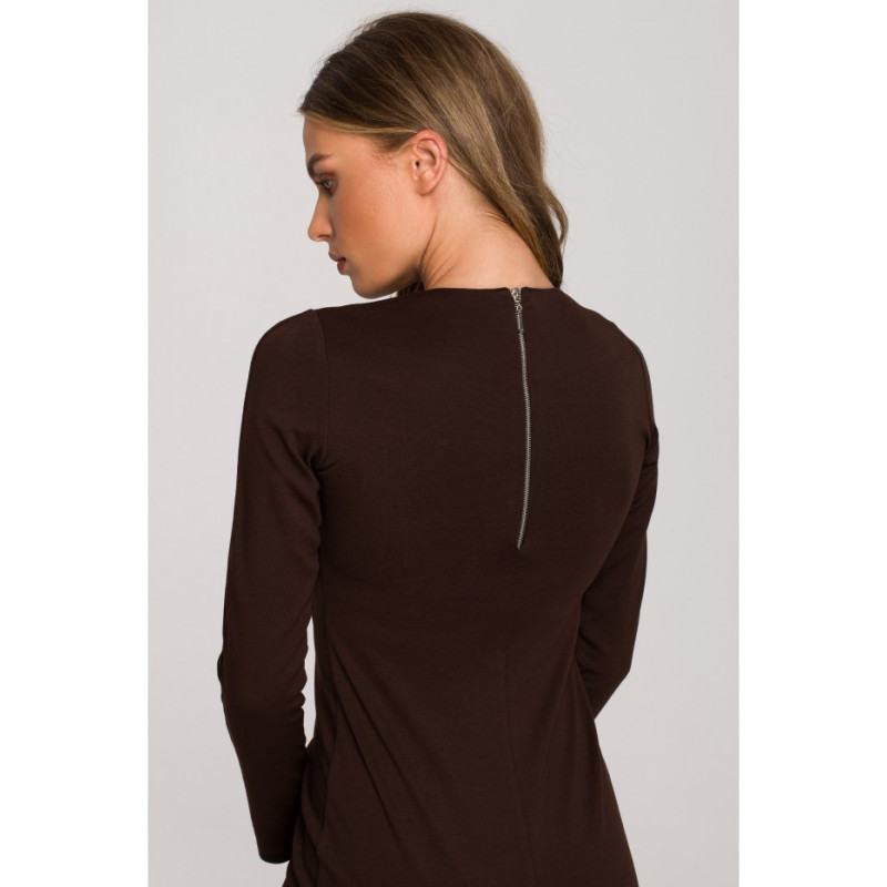 S314 Sukienka ołówkowa ze skórzanymi wypustkami - brązowa