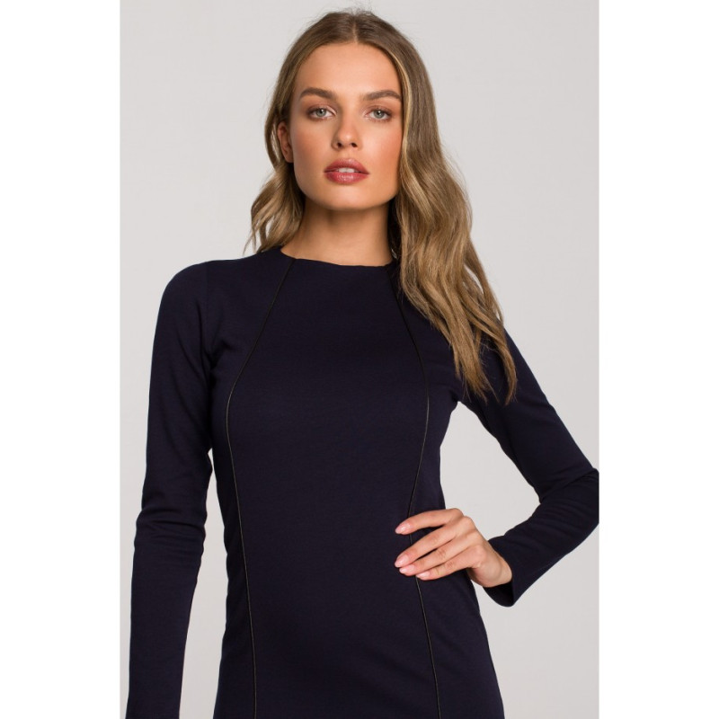 S314 Sukienka ołówkowa ze skórzanymi wypustkami - granatowa