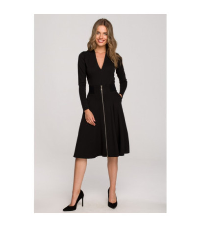 S315 Spódnica rozkloszowana ze ściągaczem w talii - czarna