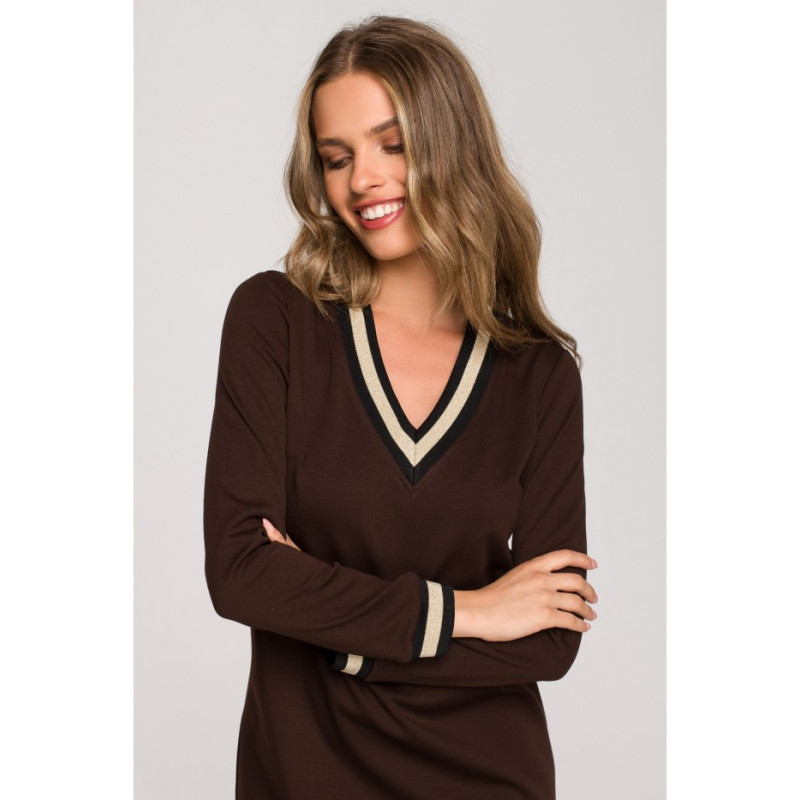 S328 Sukienka ze ściągaczami z lurexem - brązowa