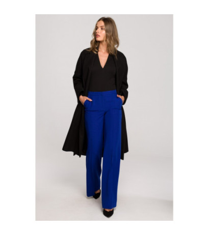 S329 Flauszowy płaszcz z paskiem - czarny