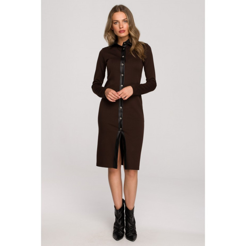 S322 Sukienka ołówkowa z napami - brązowa