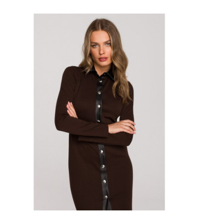 S322 Sukienka ołówkowa z napami - brązowa