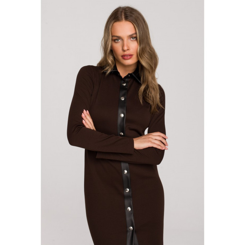 S322 Sukienka ołówkowa z napami - brązowa