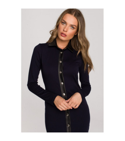 S322 Sukienka ołówkowa z napami - granatowa