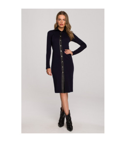 S322 Sukienka ołówkowa z napami - granatowa