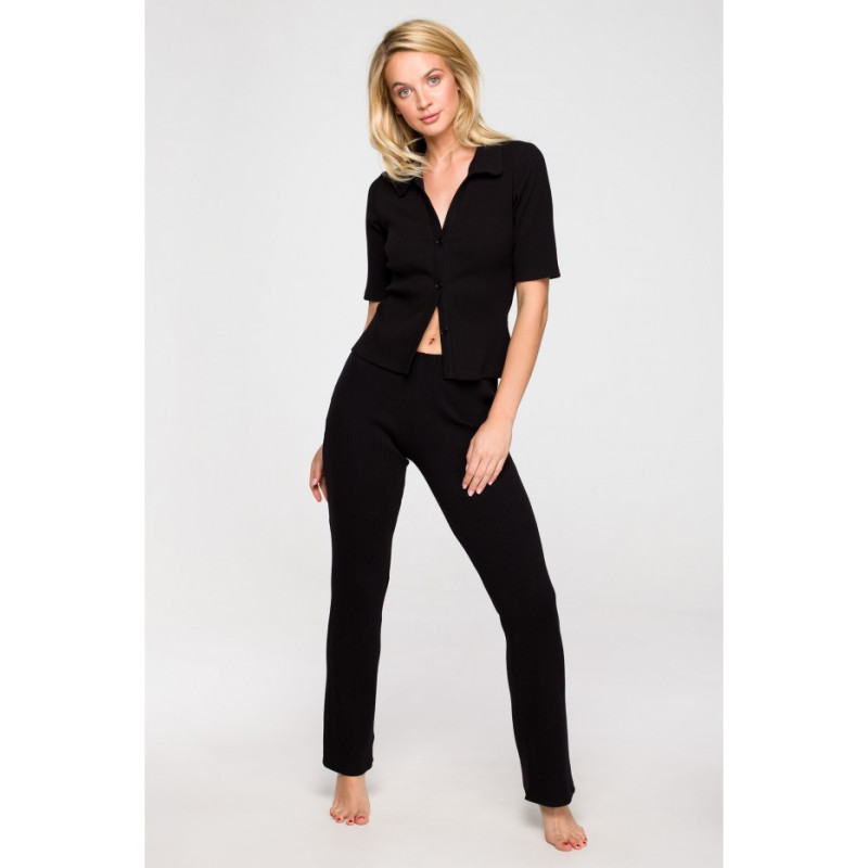 LA117 Prążkowane spodnie - czarne