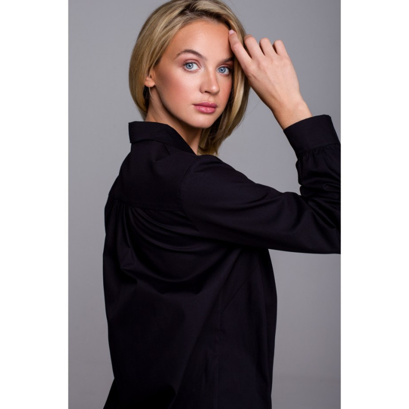 LA126 Koszulka nocna z kołnierzykiem - czarna