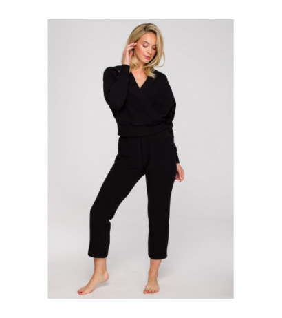 LA128 Bluza z kopertowym dekoltem - czarna