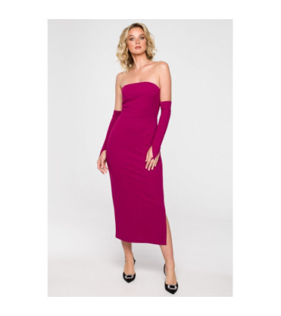 K158 Sukienka z rękawiczkami - śliwkowa