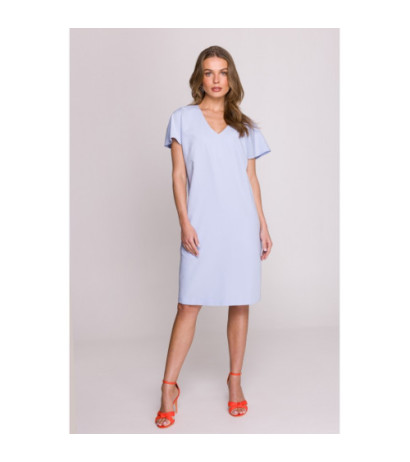 S392 Sukienka o luźnym fasonie z dekoltem V - błękitna