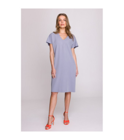 S392 Sukienka o luźnym fasonie z dekoltem V - gołębi
