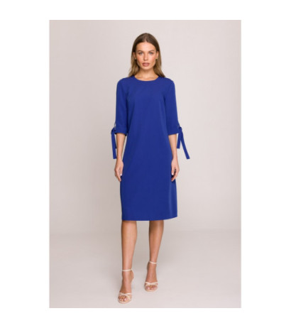 S393 Sukienka z wiązanymi rękawami - chabrowa