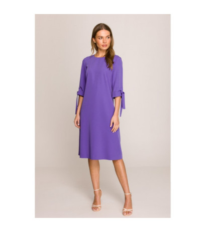 S393 Sukienka z wiązanymi rękawami - fioletowa
