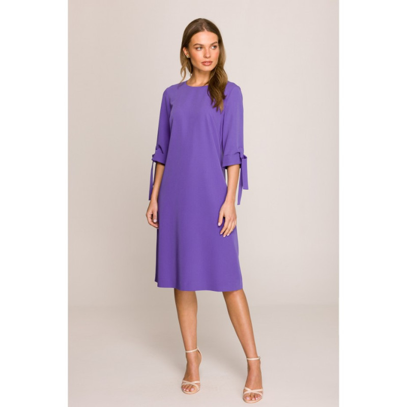 S393 Sukienka z wiązanymi rękawami - fioletowa