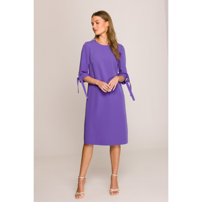 S393 Sukienka z wiązanymi rękawami - fioletowa