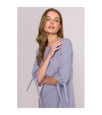 S393 Sukienka z wiązanymi rękawami - gołębi