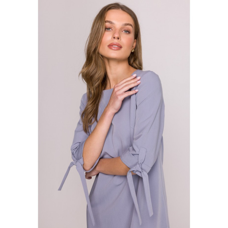 S393 Sukienka z wiązanymi rękawami - gołębi