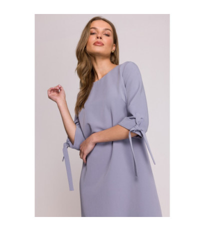 S393 Sukienka z wiązanymi rękawami - gołębi