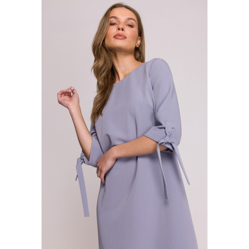 S393 Sukienka z wiązanymi rękawami - gołębi