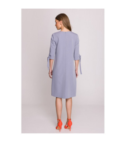 S393 Sukienka z wiązanymi rękawami - gołębi