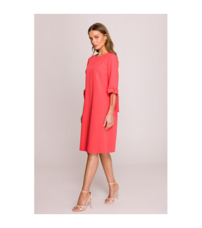 S393 Sukienka z wiązanymi rękawami - koralowa