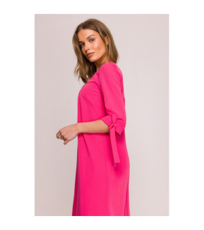 S393 Sukienka z wiązanymi rękawami - różowa
