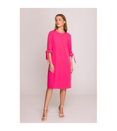 S393 Sukienka z wiązanymi rękawami - różowa