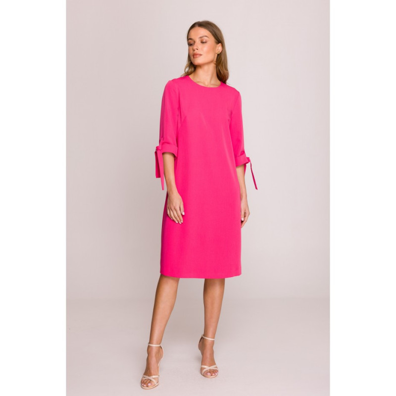 S393 Sukienka z wiązanymi rękawami - różowa