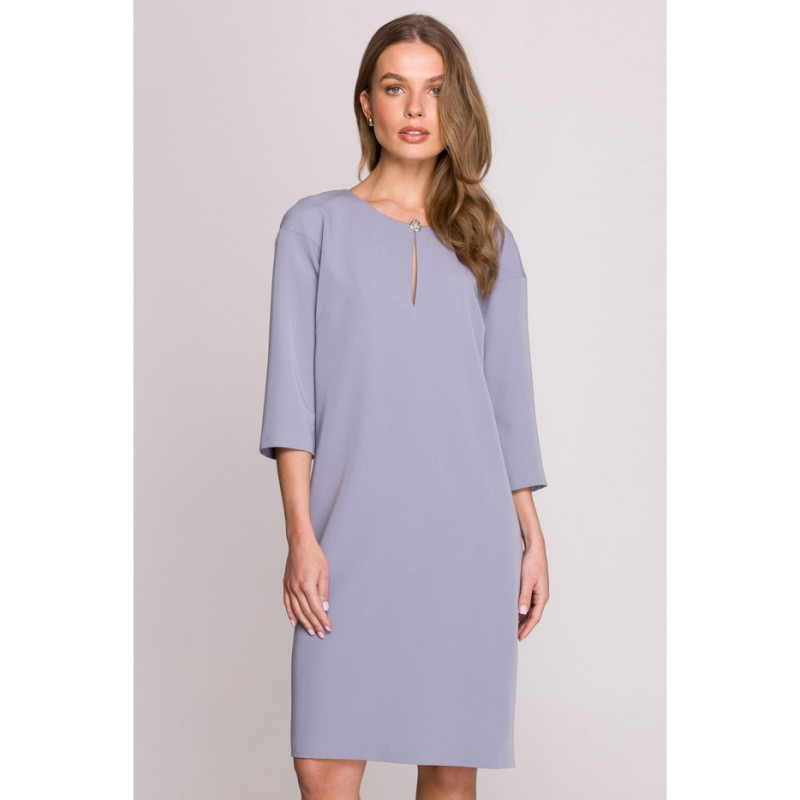 S394 Sukienka o luźnym fasonie z łezką w dekolcie - gołębi