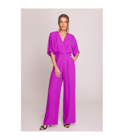 S395 Kombinezon z dekoltem kopertowym - lawendowy