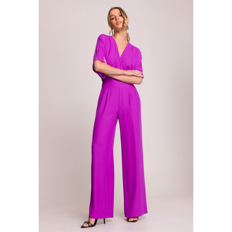 S395 Kombinezon z dekoltem kopertowym - lawendowy