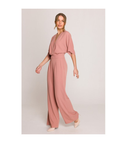 S395 Kombinezon z dekoltem kopertowym - różany
