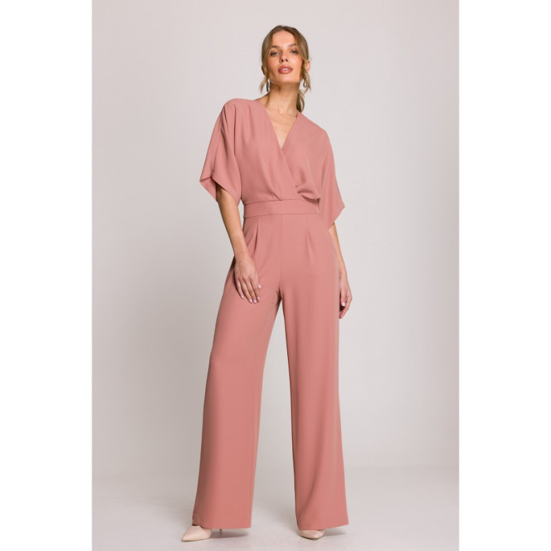 S395 Kombinezon z dekoltem kopertowym - różany