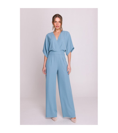 S395 Kombinezon z dekoltem kopertowym - zimny niebieski