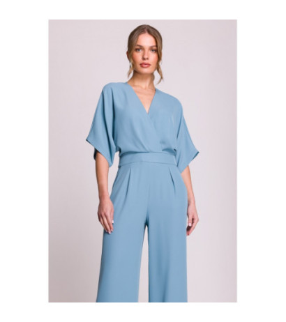 S395 Kombinezon z dekoltem kopertowym - zimny niebieski