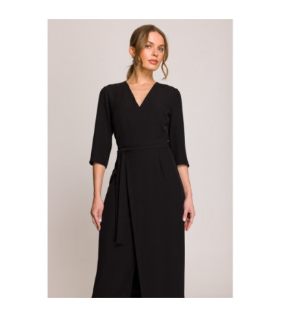 S396 Sukienka z kopertowym motywem - czarna