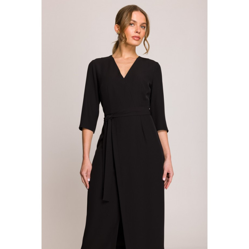 S396 Sukienka z kopertowym motywem - czarna