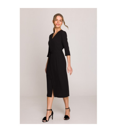 S396 Sukienka z kopertowym motywem - czarna