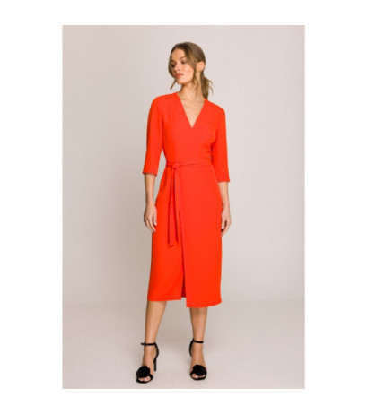 S396 Sukienka z kopertowym motywem - koralowa