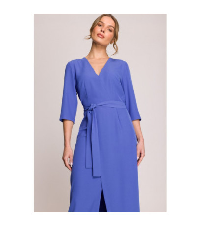 S396 Sukienka z kopertowym motywem - niebieska