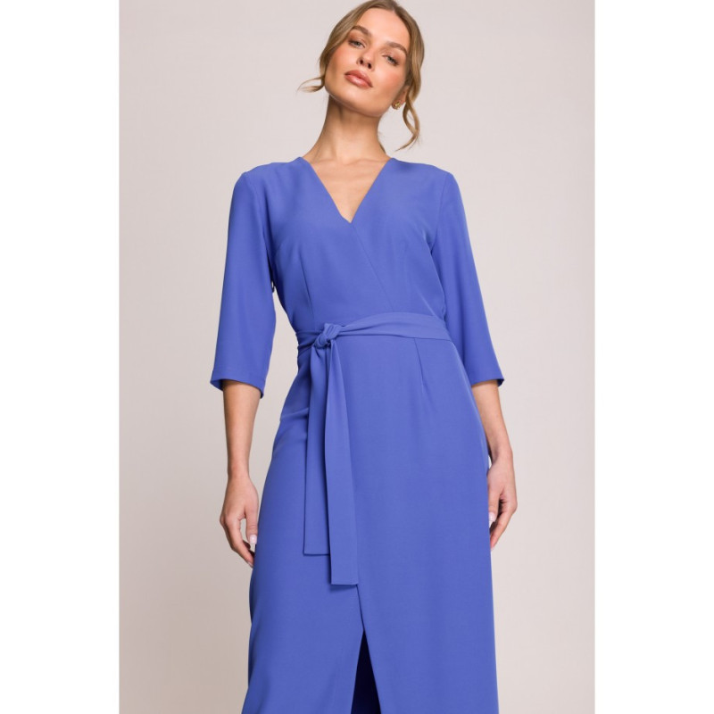 S396 Sukienka z kopertowym motywem - niebieska