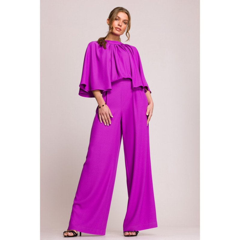 S397 Kombinezon z szerokimi rękawami i wiązaniem - lawendowy