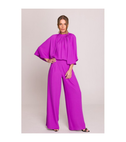 S397 Kombinezon z szerokimi rękawami i wiązaniem - lawendowy