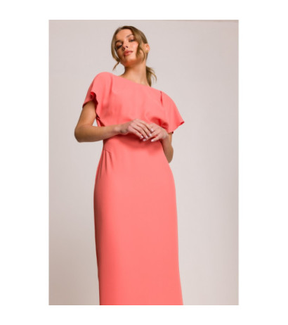 S398 Sukienka z dekoltem z tyłu i rozcięciem - pomarańczowa