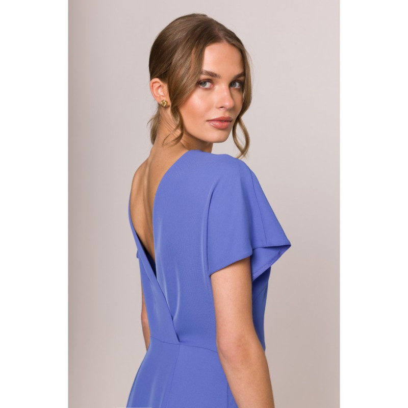 S398 Sukienka z dekoltem z tyłu i rozcięciem - niebieska