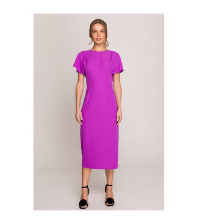 S398 Sukienka z dekoltem z tyłu i rozcięciem - lawendowa